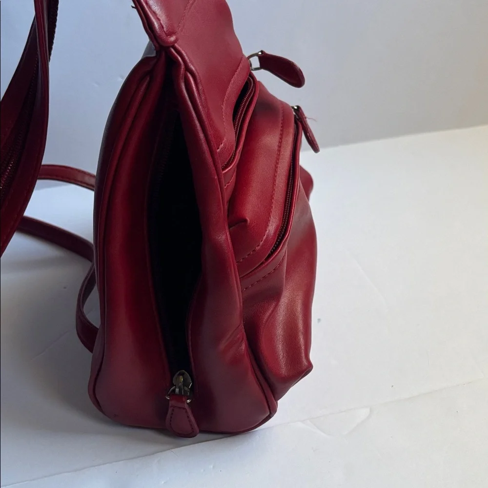 Villager | Red Leather Multi Compartment Mini Backpack Zipper Straps Holiday Bag